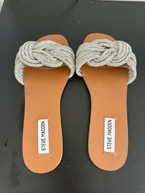 New Steve Madden Silver Beaded Knot Slide Sandals - Women
